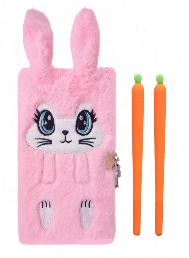 Luolizon Bunny Diary with Lock for Girls,Kids Cute Fuzzy Journal Girls Fluffy Rabbit Notebook Age 8-12 Set with 2 Carrot Pens for Easter Day，Birthday,New Year - Image 1